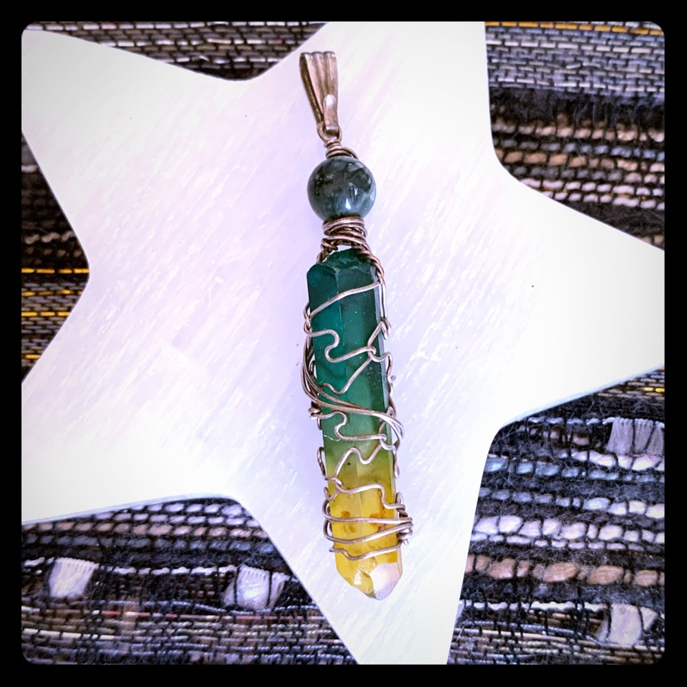 Daffodil Aura Quartz Wire Wrap Handmade Pendant